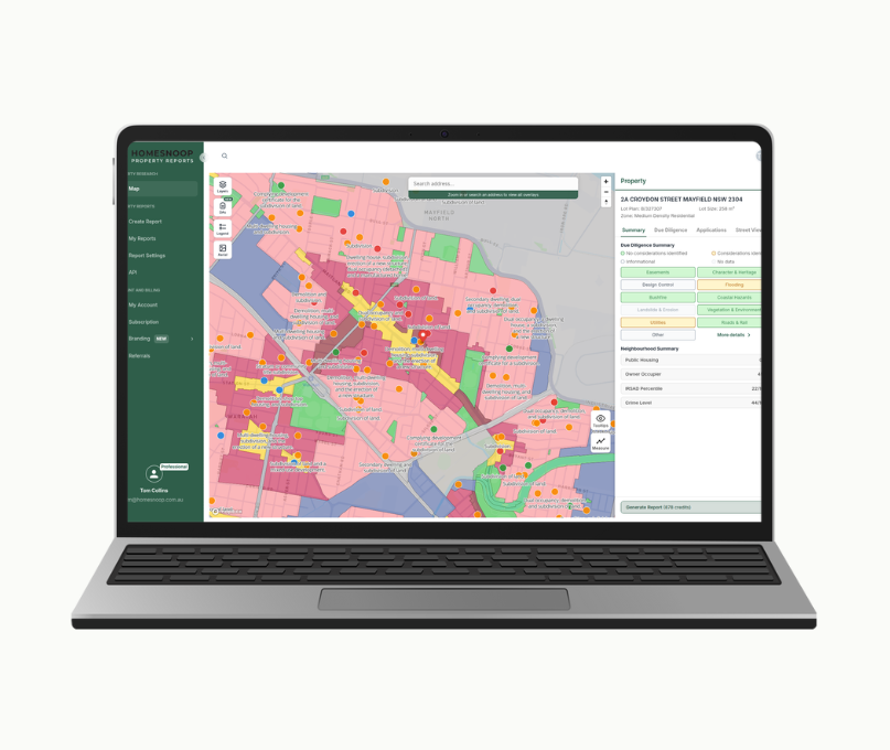 Homesnoop interactive map with property data overlays