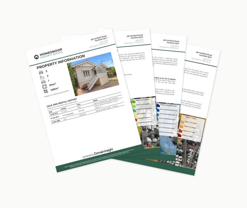 Homesnoop PDF property report pages with charts and maps
